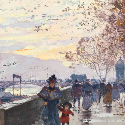 Figure Al Quai De Louvre Parigi Eugène Galien-Laloue egl9 quadro stampato su tela