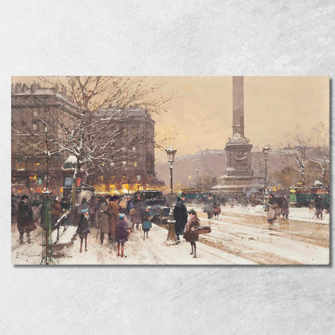 Figure Nella Neve Place De Concorde Parigi Eugène Galien-Laloue egl10 quadro stampato su tela