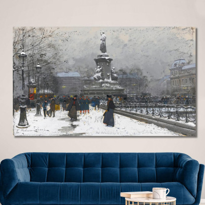 Place De La République Neige Eugène Galien-Laloue egl16 quadro stampato su tela