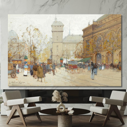 Place Du Châtelet Eugène Galien-Laloue egl17 quadro stampato su tela