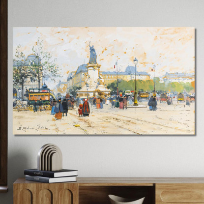 La Place De La République Eugène Galien-Laloue egl24 quadro stampato su tela