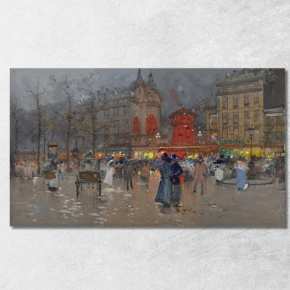 Il Moulin Rouge Parigi Eugène Galien-Laloue egl32 quadro stampato su tela