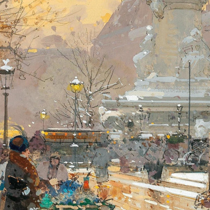 Parigi Place De La République Sotto La Pioggia Eugène Galien-Laloue egl49 quadro stampato su tela