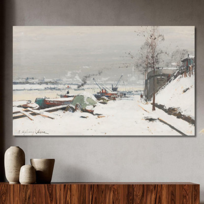 Quai De Bercy Sotto La Neve Eugène Galien-Laloue egl62 quadro stampato su tela