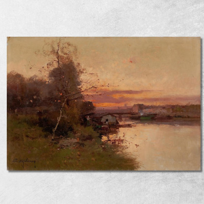 Fiume Al Tramonto Eugène Galien-Laloue egl66 quadro stampato su tela