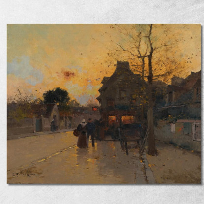 Villaggio Una Sera D'Autunno Eugène Galien-Laloue egl74 quadro stampato su tela