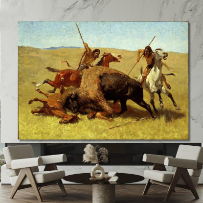 La Caccia Al Bufalo Frederic Remington frm38 quadro stampato su tela