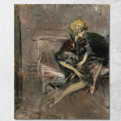 Signora Con Cappello Giallo Con Il Suo Cane La Marchesa Casati Giovanni Boldini gbd34 quadro stampato su tela