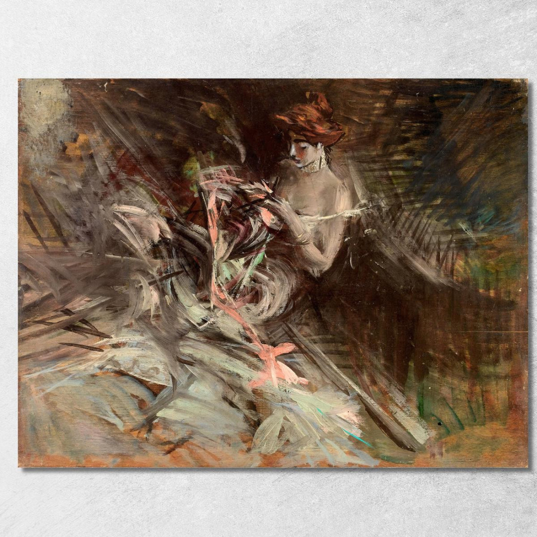 L'Interno Dell'Abito Da Ballo Con La Giovane Ragazza Che Cuce Giovanni Boldini gbd83 quadro stampato su tela