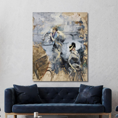 Lavandaia E Una Giovane Bruna Sulla Senna Parigi Giovanni Boldini gbd90 quadro stampato su tela