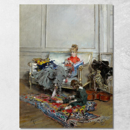 Giovane Donna Che Fa L'Uncinetto Giovanni Boldini gbd93 quadro stampato su tela