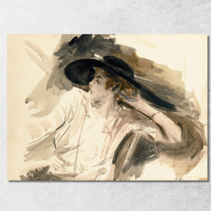 Giovane Donna Che Indossa Un Grande Cappello Giovanni Boldini gbd94 quadro stampato su tela