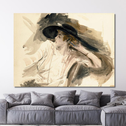 Giovane Donna Che Indossa Un Grande Cappello Giovanni Boldini gbd94 quadro stampato su tela