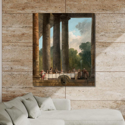 Un Banchetto Tra Le Rovine Di Un Tempio Hubert Robert hrb1 quadro stampato su tela