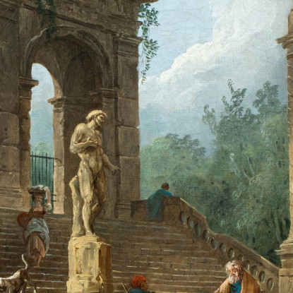 Capriccio Di Un Portico Classico E Di Una Colonna Con Figure Che Conversano Davanti A Una Statua Hubert Robert hrb2 quadro stam