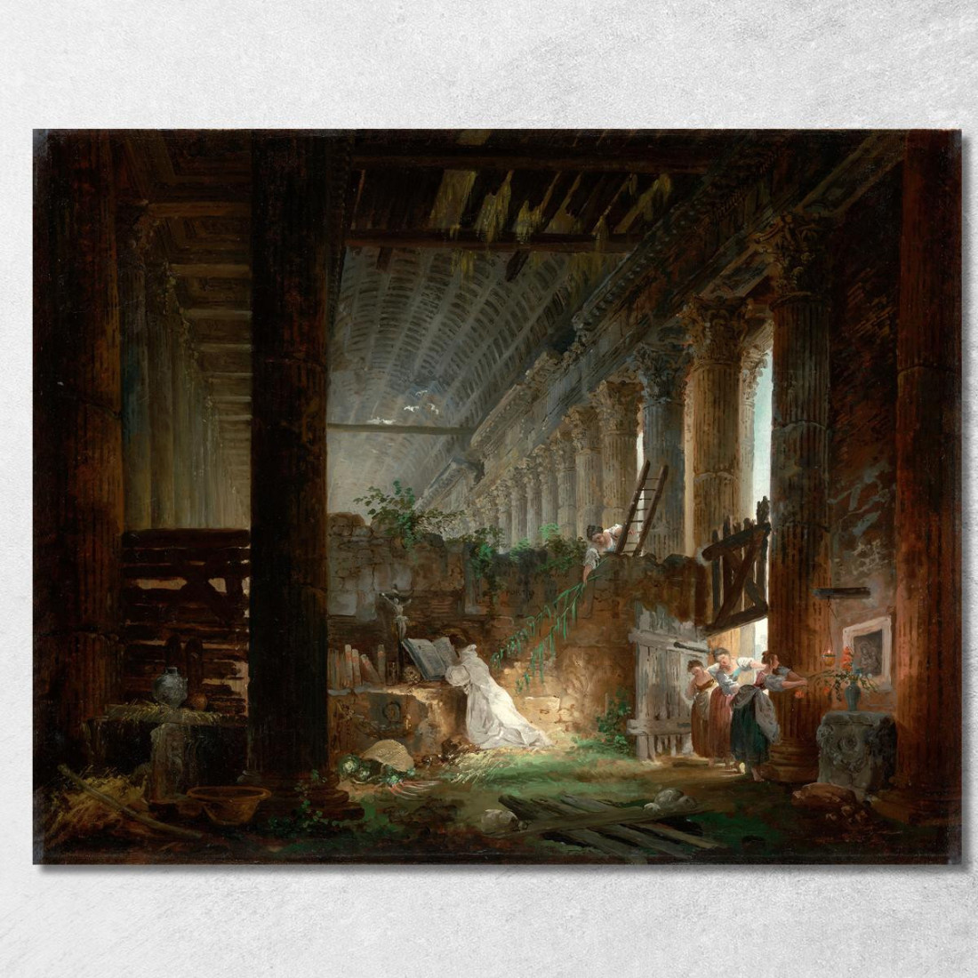 Un Eremita Che Prega Tra Le Rovine Di Un Tempio Romano Hubert Robert hrb9 quadro stampato su tela