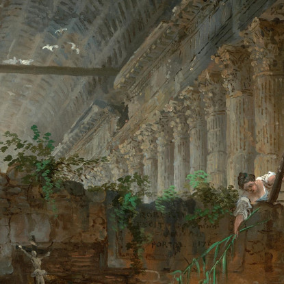 Un Eremita Che Prega Tra Le Rovine Di Un Tempio Romano Hubert Robert hrb9 quadro stampato su tela