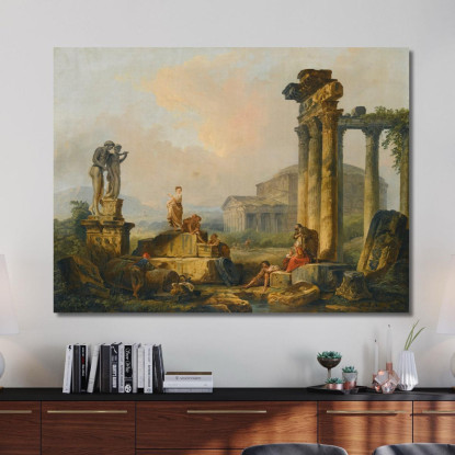 Un Paesaggio Con Pastori E Pastorelle Tra Antiche Rovine Hubert Robert hrb10 quadro stampato su tela