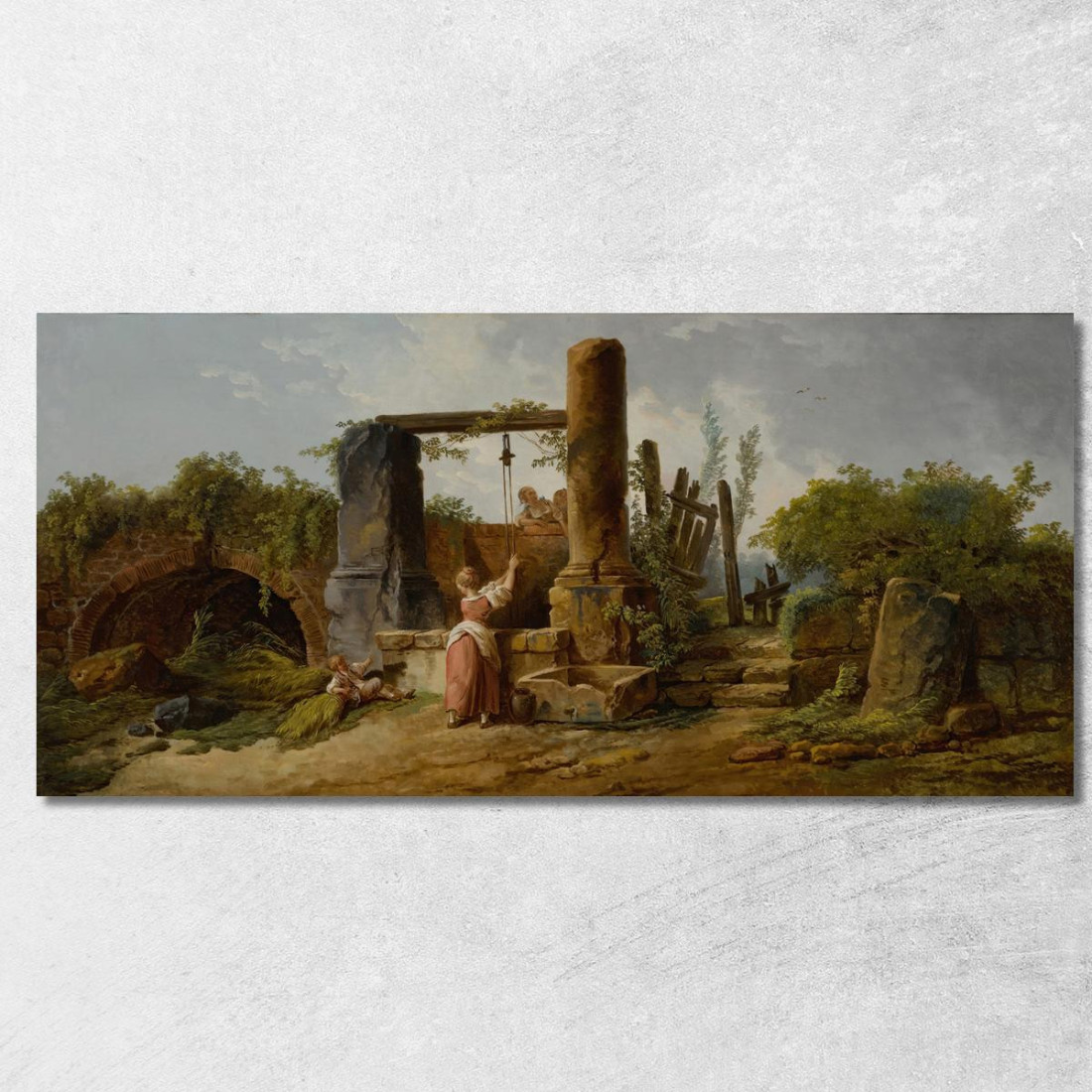 Una Contadina Al Pozzo Hubert Robert hrb11 quadro stampato su tela