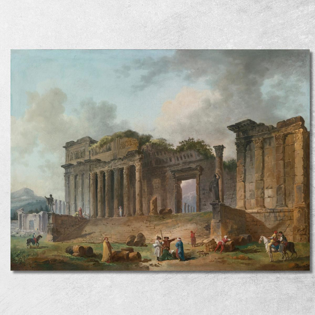 Un Capriccio Architettonico Con Un Artista Che Disegna In Primo Piano Hubert Robert hrb18 quadro stampato su tela