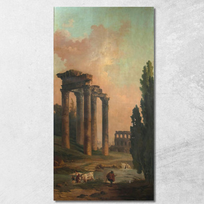 Capriccio Architettonico Con Rovine Del Tempio Di Saturno E Il Colosseo Sullo Sfondo Hubert Robert hrb22 quadro stampato su tel