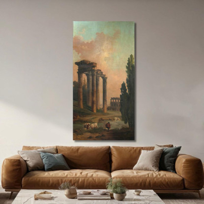 Capriccio Architettonico Con Rovine Del Tempio Di Saturno E Il Colosseo Sullo Sfondo Hubert Robert hrb22 quadro stampato su tel