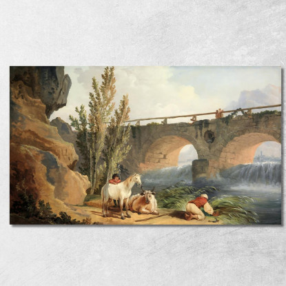 Ponte Sopra Una Cascata Hubert Robert hrb26 quadro stampato su tela