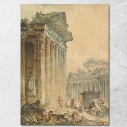 Capriccio Con Un Tempio Antico Hubert Robert hrb27 quadro stampato su tela