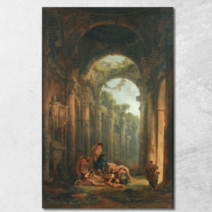 Rovine Classiche Con Soldati Che Giocano D'Azzardo Hubert Robert hrb29 quadro stampato su tela