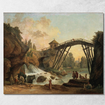 Disegnatore Che Disegna Il Ponte Di Legno Nel Parco Di Méréville Hubert Robert hrb32 quadro stampato su tela