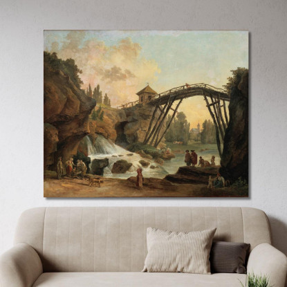 Disegnatore Che Disegna Il Ponte Di Legno Nel Parco Di Méréville Hubert Robert hrb32 quadro stampato su tela