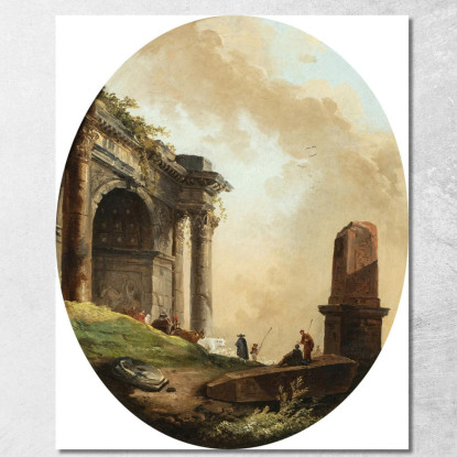 Mandriani E Il Loro Bestiame Davanti A Un Arco E Un Obelisco In Rovina Hubert Robert hrb33 quadro stampato su tela