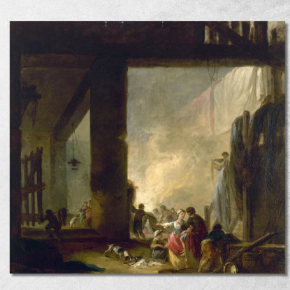 Lavanderia Hubert Robert hrb46 quadro stampato su tela