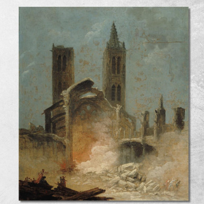 La Demolizione Della Chiesa Di Saint-Jean-En-Grève Hubert Robert hrb51 quadro stampato su tela