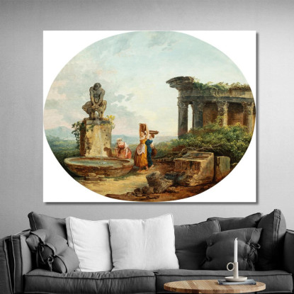 Paesaggio Con Lavandaie Alla Fontana Hubert Robert hrb60 quadro stampato su tela