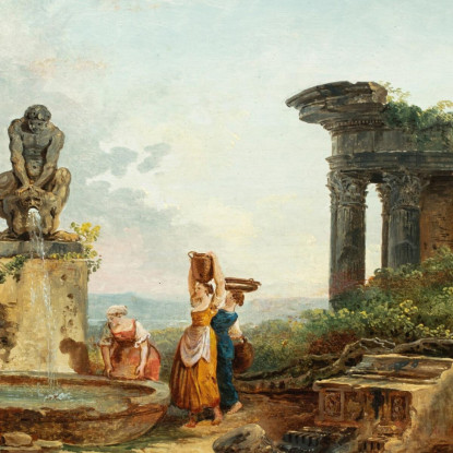 Paesaggio Con Lavandaie Alla Fontana Hubert Robert hrb60 quadro stampato su tela