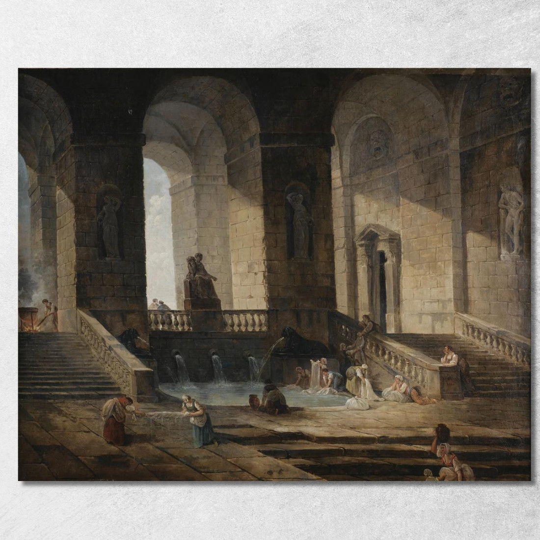 Lavandaie Nell'Architettura Romana Hubert Robert hrb63 quadro stampato su tela