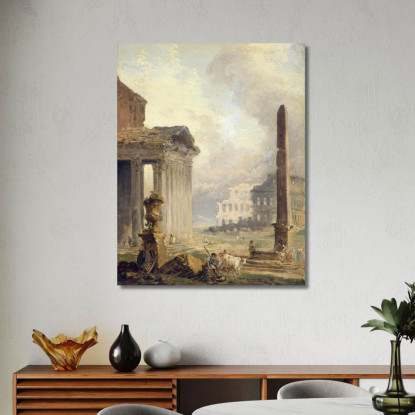 Rovine Romane Del Foro Con Il Colosseo E L'Obelisco Hubert Robert hrb84 quadro stampato su tela