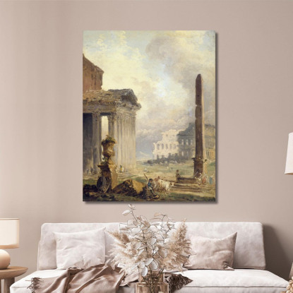 Rovine Romane Del Foro Con Il Colosseo E L'Obelisco Hubert Robert hrb84 quadro stampato su tela