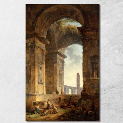 Rovine Con Un Obelisco In Lontananza Hubert Robert hrb86 quadro stampato su tela