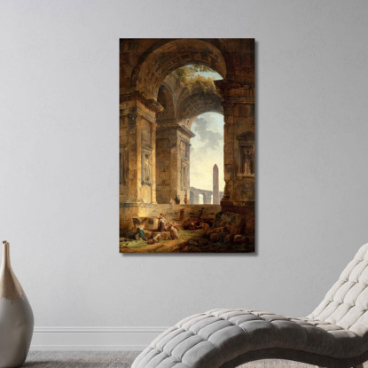 Rovine Con Un Obelisco In Lontananza Hubert Robert hrb86 quadro stampato su tela