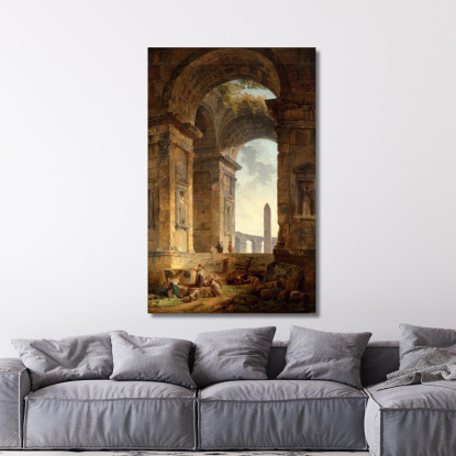 Rovine Con Un Obelisco In Lontananza Hubert Robert hrb86 quadro stampato su tela