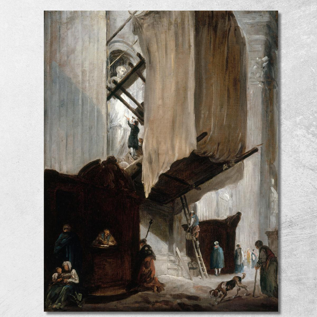 Scultore Che Lavora Alla Statua Di Un Santo In San Pietro Roma Hubert Robert hrb88 quadro stampato su tela