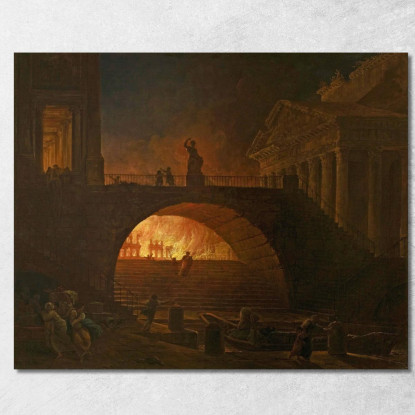 L'Incendio Di Roma Hubert Robert hrb99 quadro stampato su tela