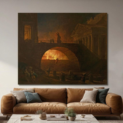 L'Incendio Di Roma Hubert Robert hrb99 quadro stampato su tela