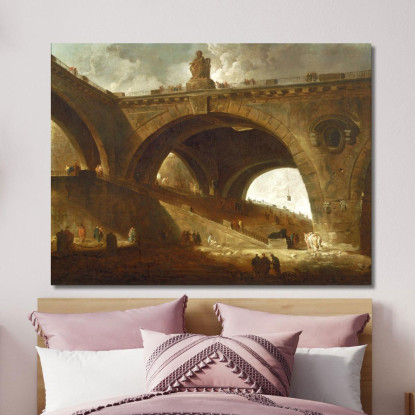 Il Ponte Vecchio Hubert Robert hrb107 quadro stampato su tela