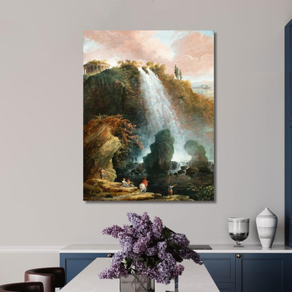 Le Cascate Di Tivoli Con Il Tempio Della Sibilla Hubert Robert hrb117 quadro stampato su tela