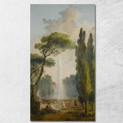 Vista Di Un Giardino Con Una Grande Fontana Al Centro E Figure Che Si Rilassano E Ballano In Primo Piano Hubert Robert hrb119 q