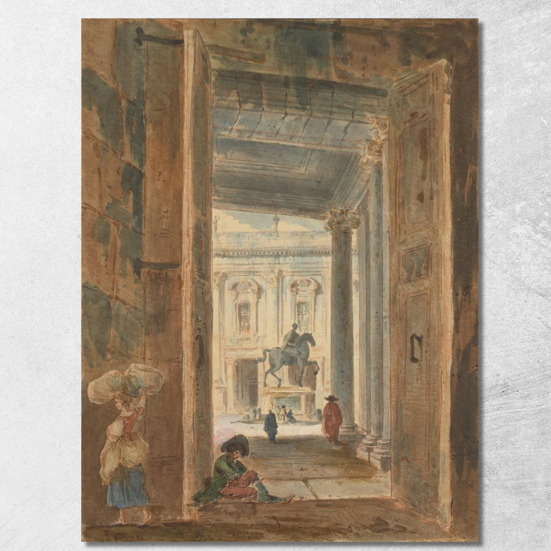 Veduta Del Campidoglio Con La Statua Di Marco Aurelio Hubert Robert hrb122 quadro stampato su tela