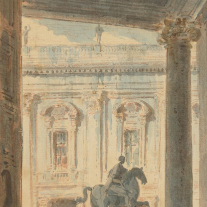 Veduta Del Campidoglio Con La Statua Di Marco Aurelio Hubert Robert hrb122 quadro stampato su tela